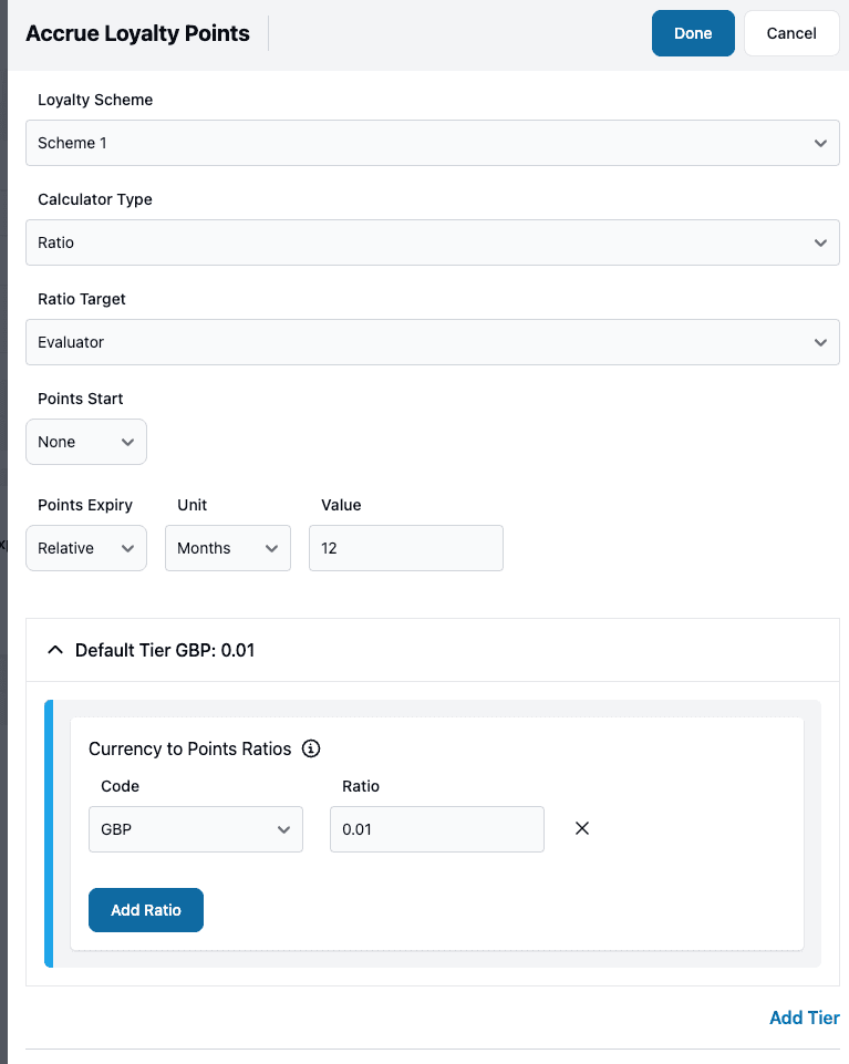 accrue points action sidebar