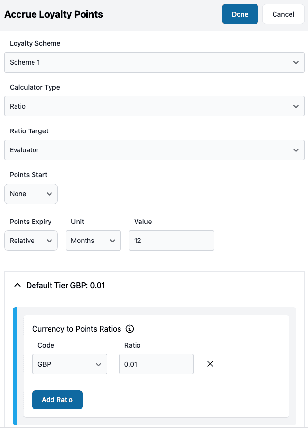 accrue points for purchases action