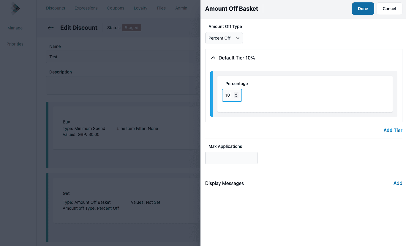 amount off basket