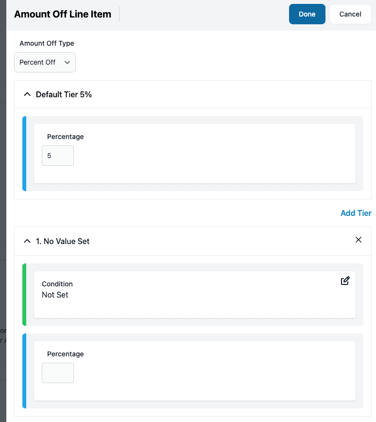 amount off line item blank tier