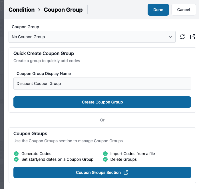 condition coupon group sidebar