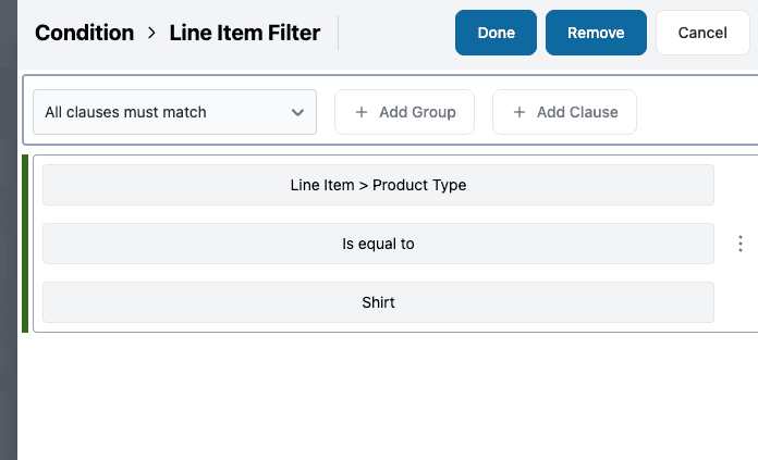 condition line item filter example