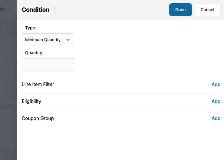 edit condition - min quantity