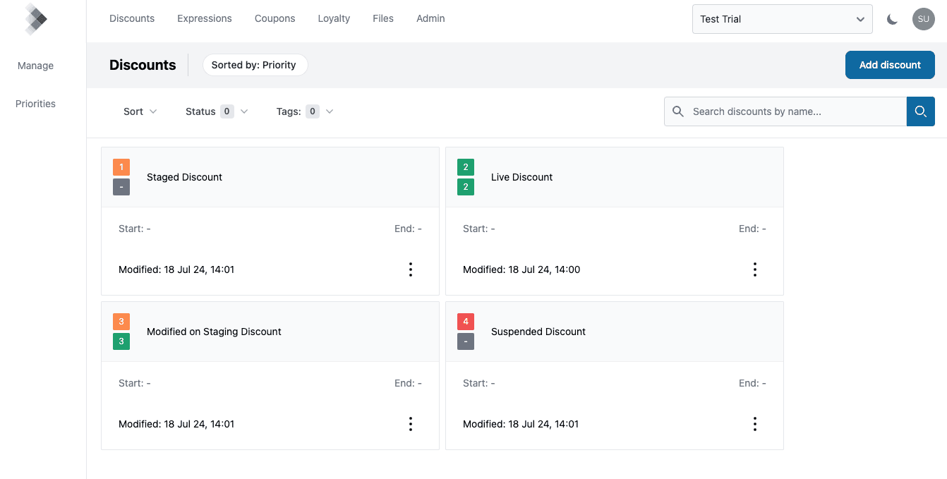 discounts in different statuses