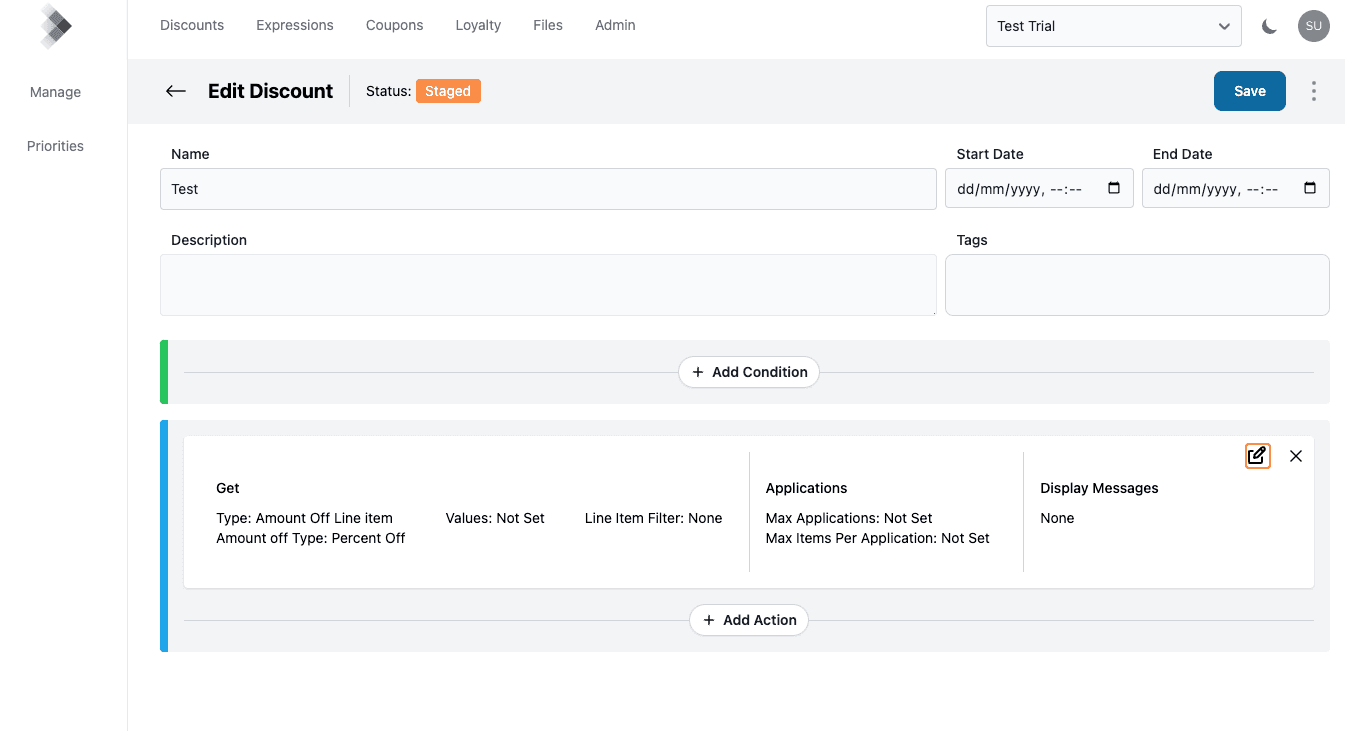 initial amount off action