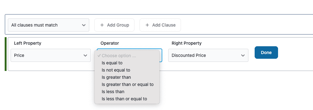 line item property comparison