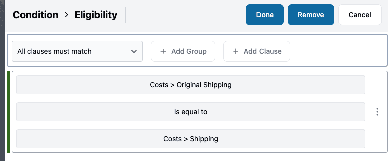 shipping cost eligibility expression